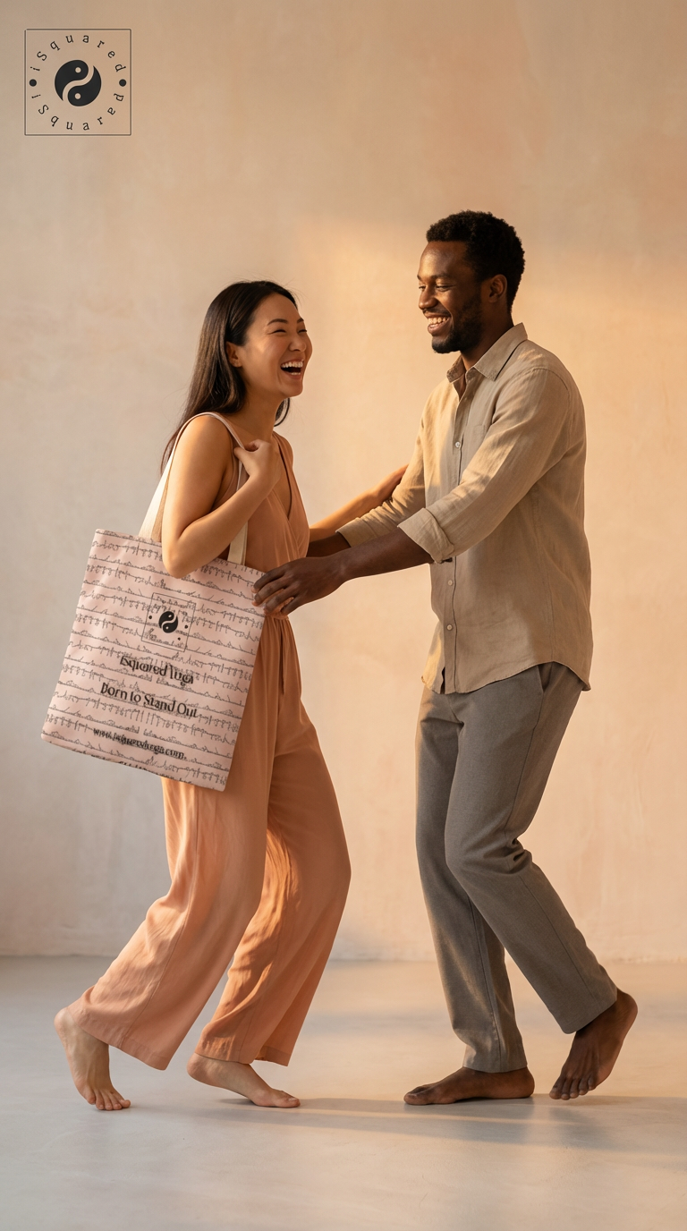 Bikram Pastel iSquared Yoga tote bag in 100% cotton canvas with double-sided 26-posture Bikram series print