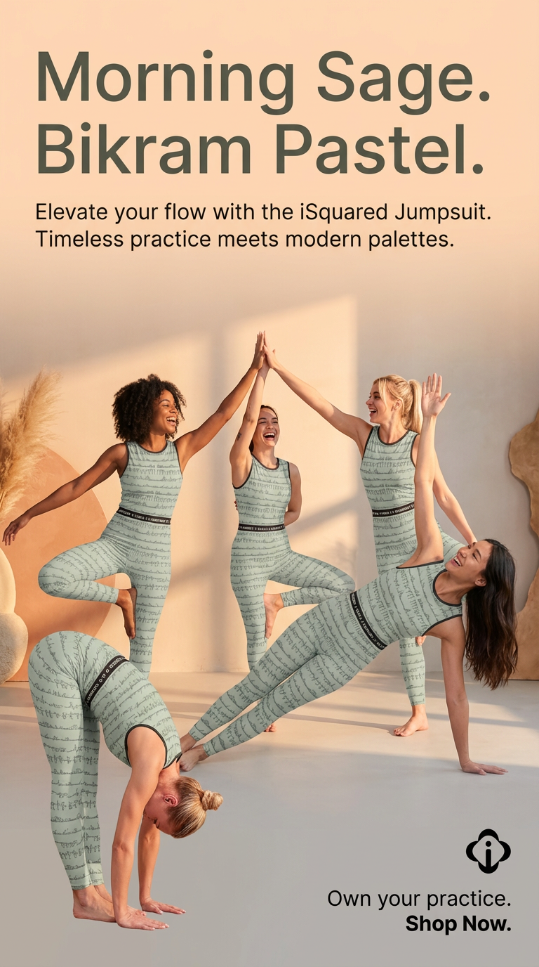 Bikram Pastel jumpsuit in Morning Sage. Sleeveless, body-hugging design with a subtle green pattern, perfect for yoga.