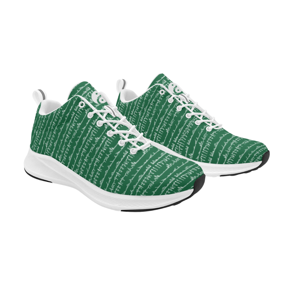 Green-patterned iSquared Men Runners with white laces and soles. Features a unique textured design and accentuated heel.