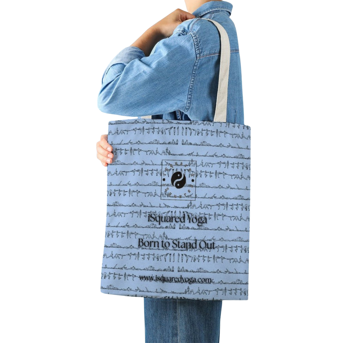 Bikram Pastel iSquared Yoga tote bag in 100% cotton canvas with double-sided 26-posture Bikram series print