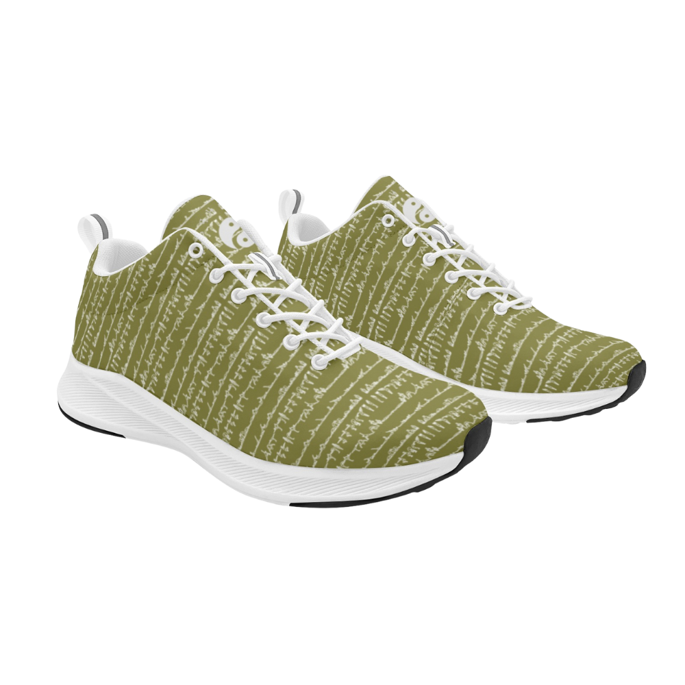 Bikram Ember iSquared Men Runners in olive green, featuring a unique textured design and white laces.
