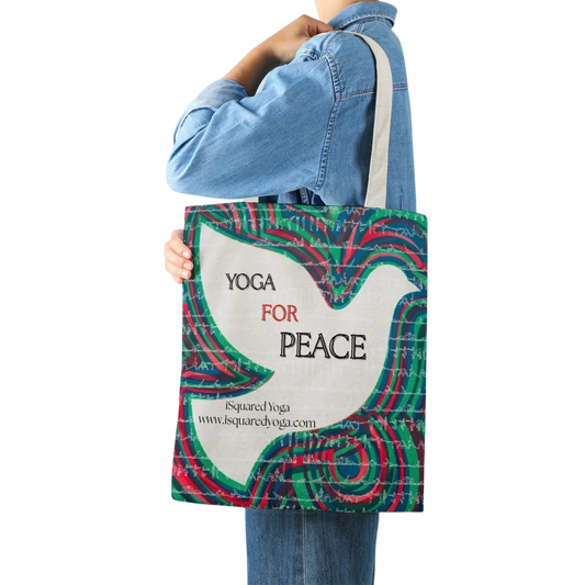 Yoga For Peace iSquared tote bag in 100% cotton canvas with double-sided peace print and shoulder straps