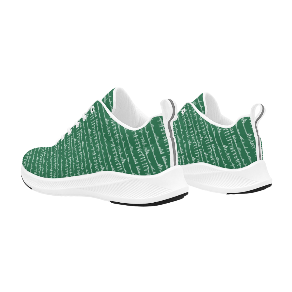 Bikram Ember iSquared Men Runners featuring a green pattern with white accents, designed for comfort and style.