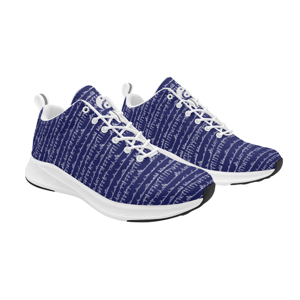 Bikram Ember iSquared Men Runners in navy with white abstract pattern, featuring a breathable faux suede upper and rubber outsole.