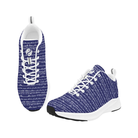 Navy blue iSquared Men Runners featuring a textured pattern, white laces, and a sleek white sole for comfortable wear.