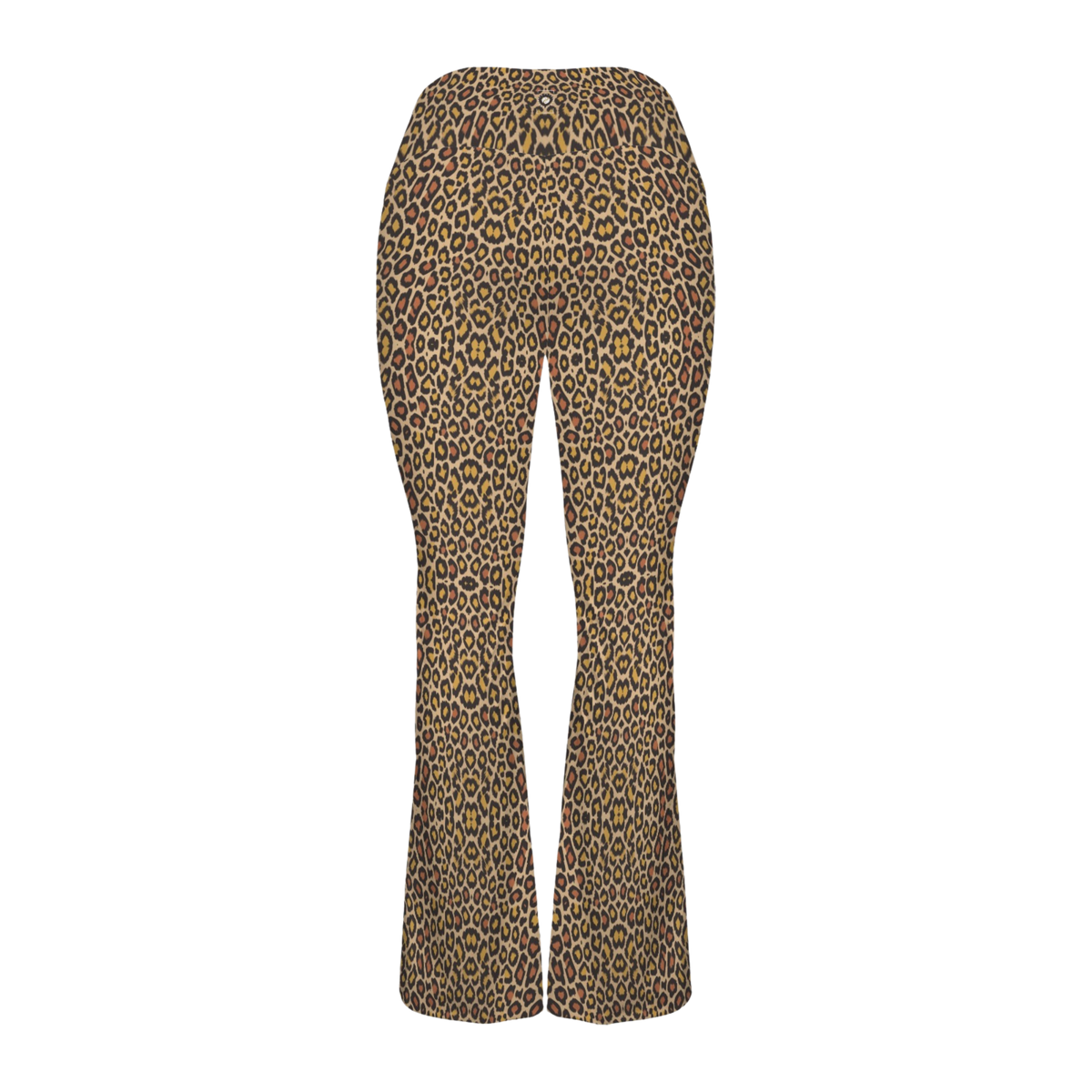 Cross waisted flare leggings featuring classic leopard print in golden and black, designed for a snug, flattering fit.