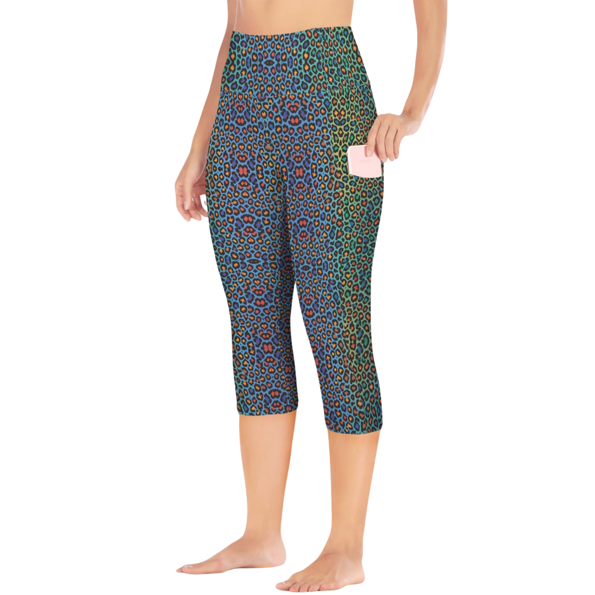 Wild Leopards iSquared Pocket Capri leggings with high-rise waist, mid-calf length, and two side pockets