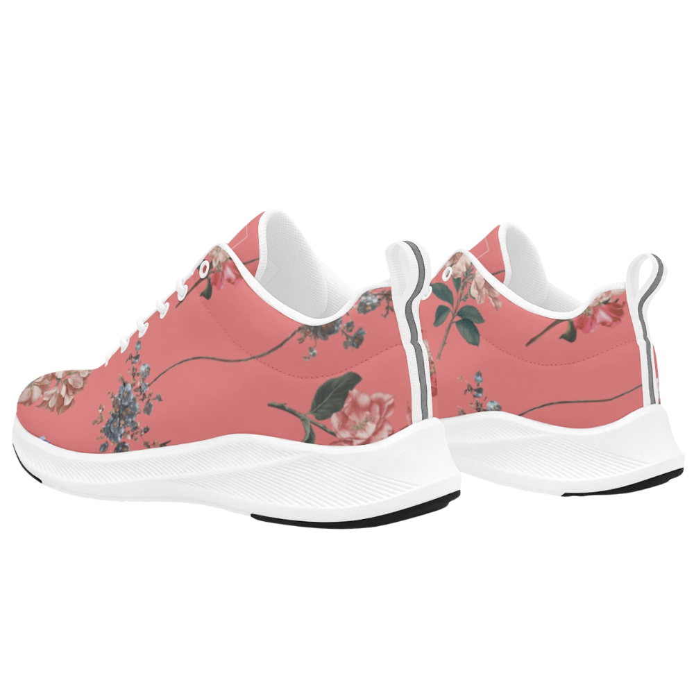 Botanicals iSquared Women Runners in vibrant coral with floral design, featuring a white sole and breathable materials.