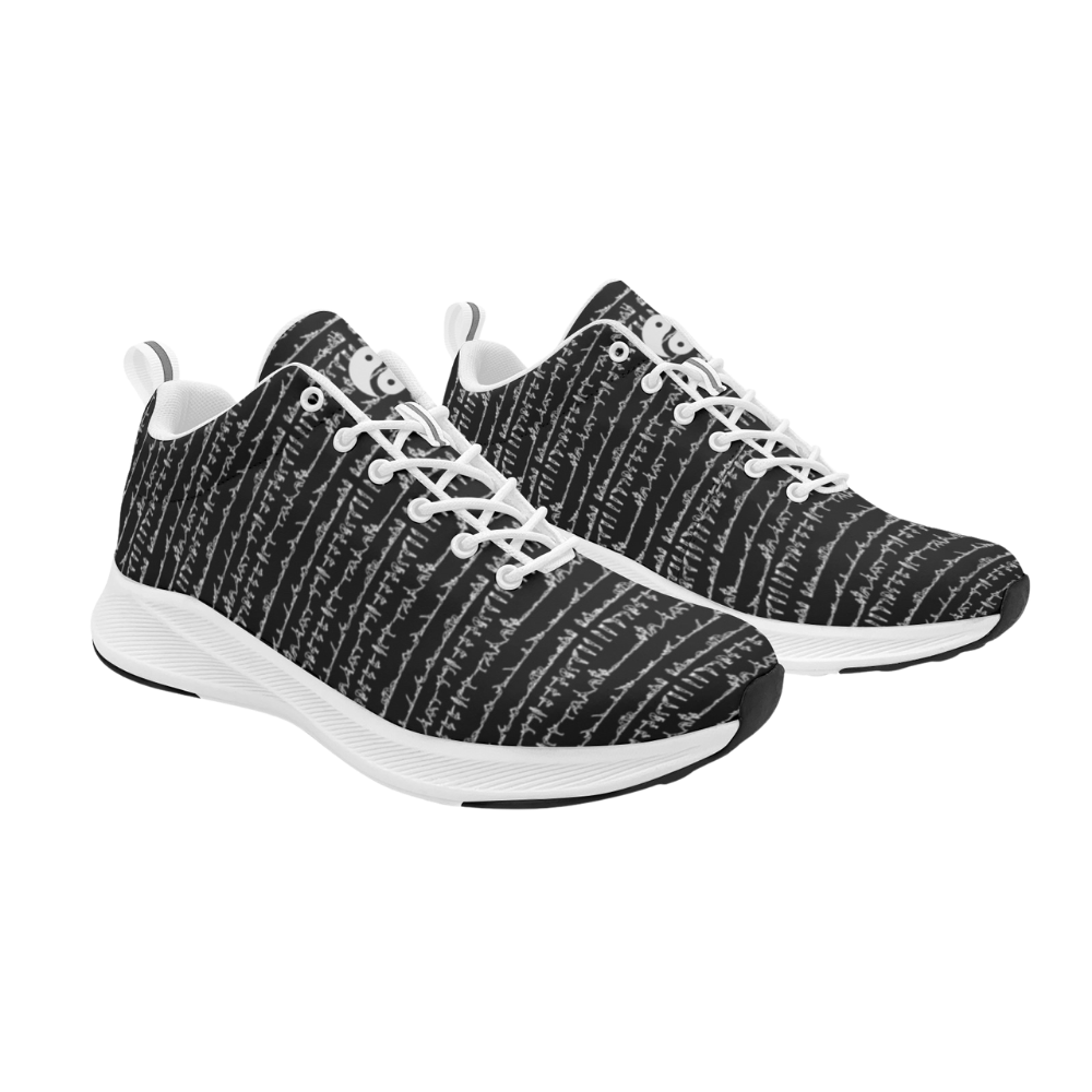 Black and white iSquared Men Runners feature a textured pattern, breathable faux suede, and reflective accents.