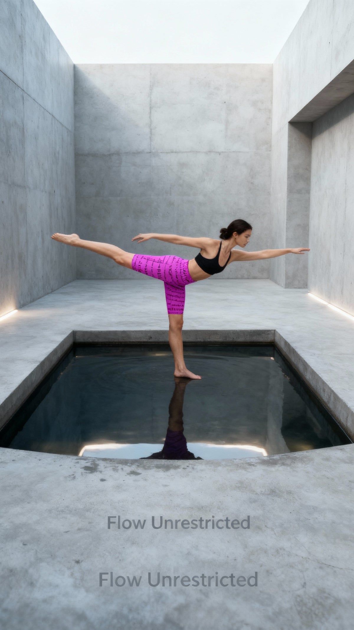 High-waisted biker shorts in vibrant pink with a yoga-inspired print, worn by a model balancing on one leg.