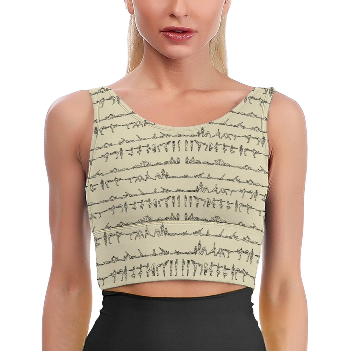 Bikram Pastel iSquared Crop Top with U-back, removable pads, cropped fit, and pastel all-over print