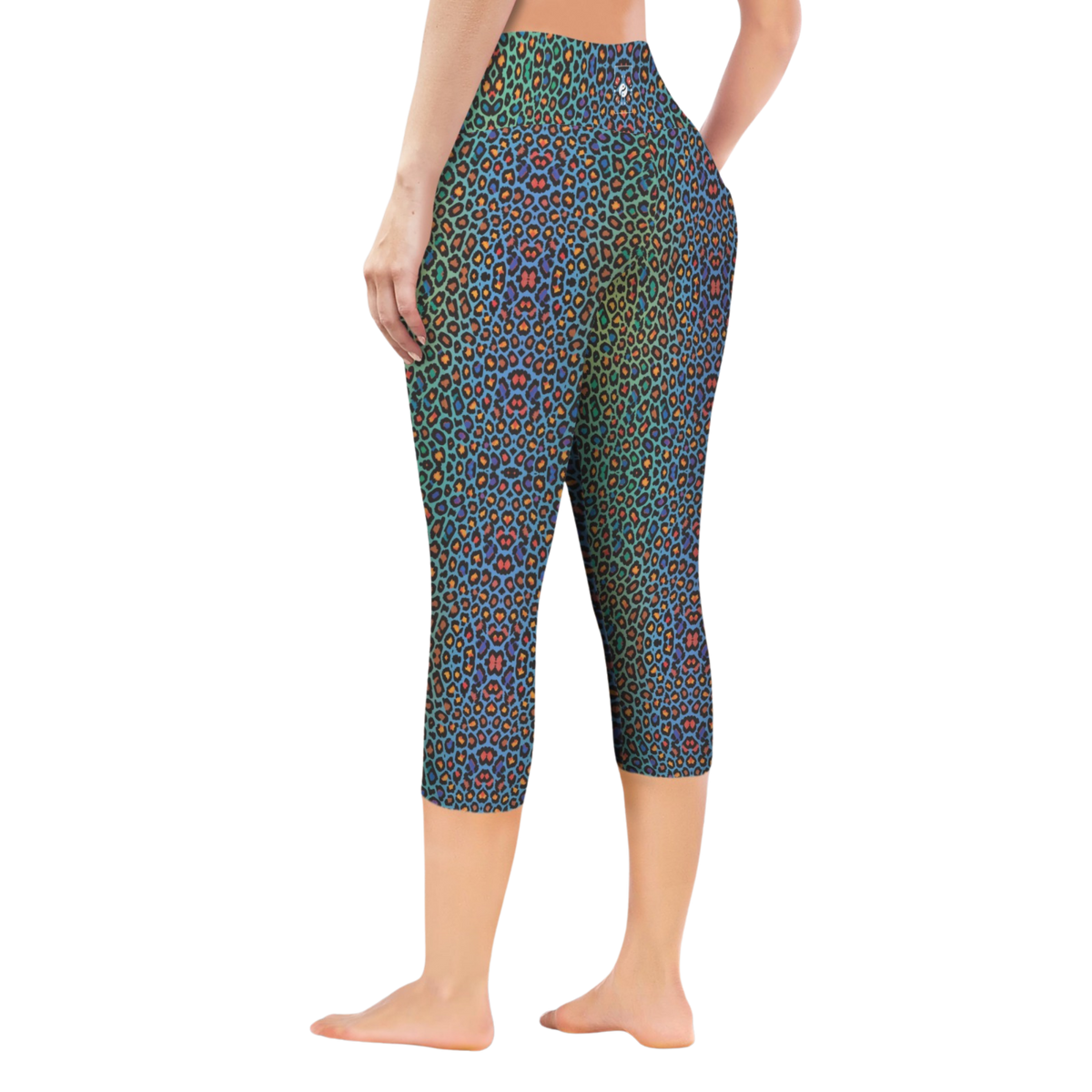 Wild Leopards iSquared Pocket Capri leggings with high-rise waist, mid-calf length, and two side pockets