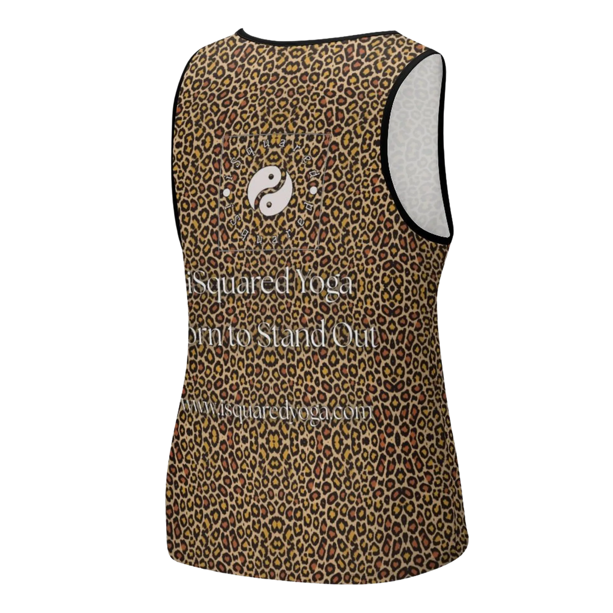 Sleeveless tank top featuring classic leopard print with golden and black spots. Designed for comfort and style.