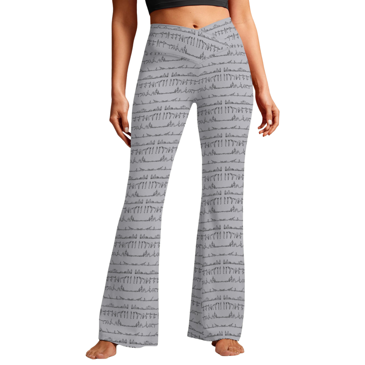 Bikram Pastel Cross Waisted Flare Leggings with crossover waistband, V seam, and flare leg silhouette