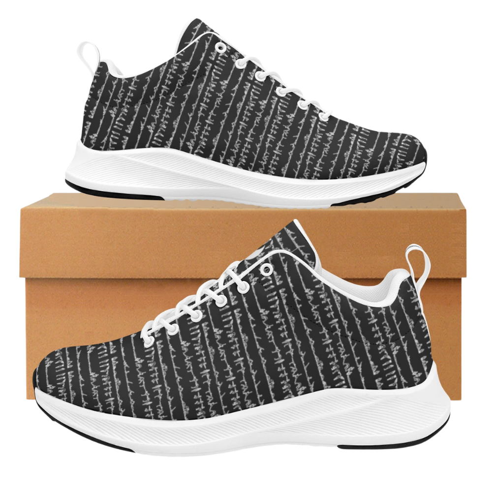Bikram Ember iSquared Women Runners in black and white, featuring a textured print, lightweight design, and white soles.