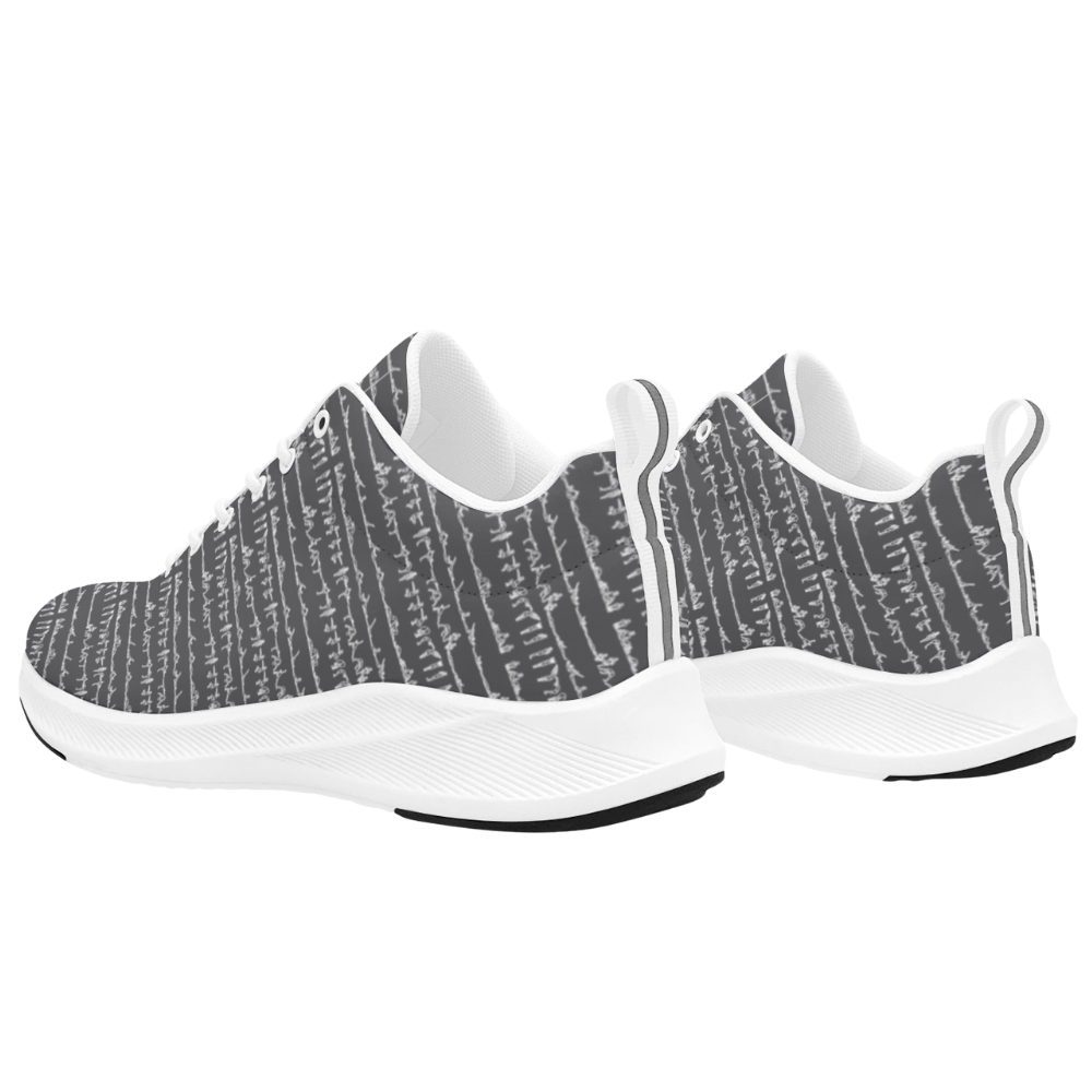 Bikram Ember iSquared Women Runners in a black and white text pattern, featuring a comfortable design with reflective details.