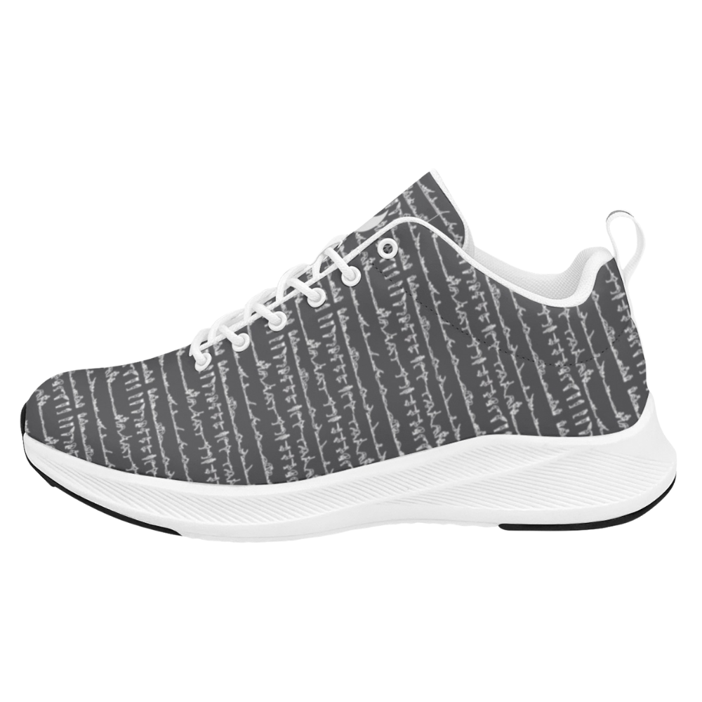 Bikram Ember iSquared Women's Runners in gray with white accents, featuring a sleek textured pattern.