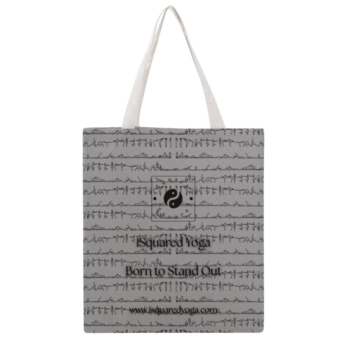 Bikram Pastel iSquared Yoga tote bag in 100% cotton canvas with double-sided 26-posture Bikram series print