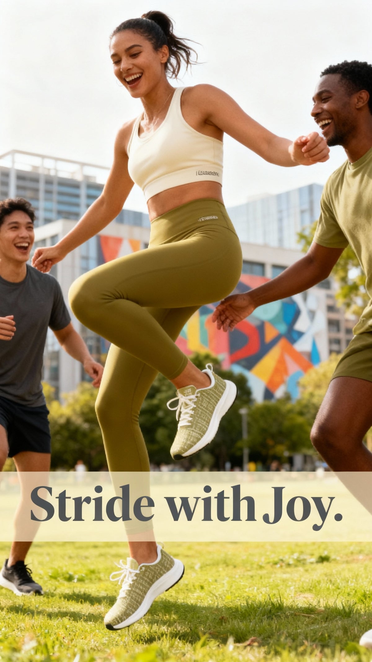 Bikram Ember iSquared Women Runners in light green, worn with olive leggings and a white crop top, displayed in an active outdoor setting.