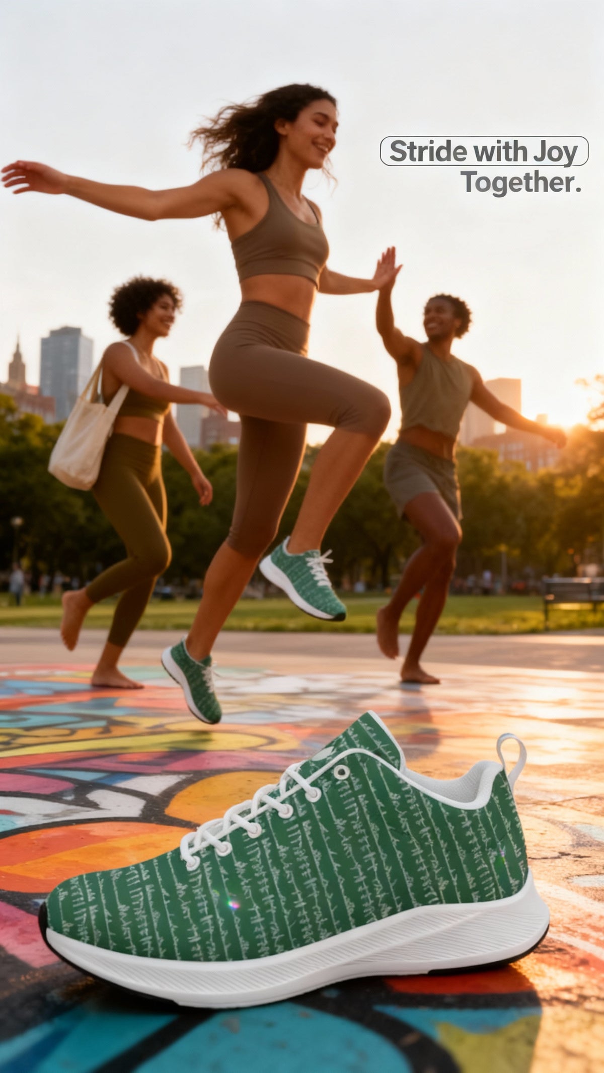 Bikram Ember iSquared Women Runners in green with a white sole, featuring a textured design, showcased on a colorful surface.