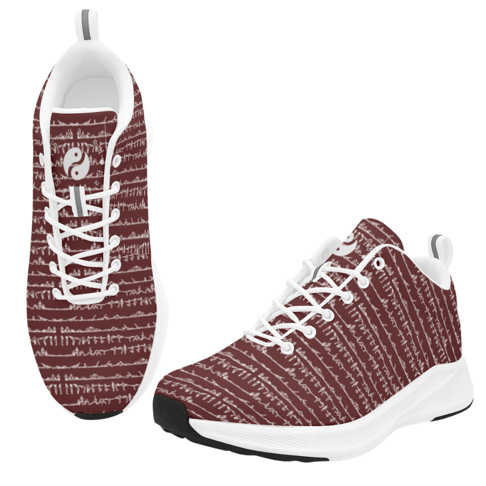 Bikram Ember iSquared Runners in maroon with white accents, featuring a textured pattern and classic lace-up design.