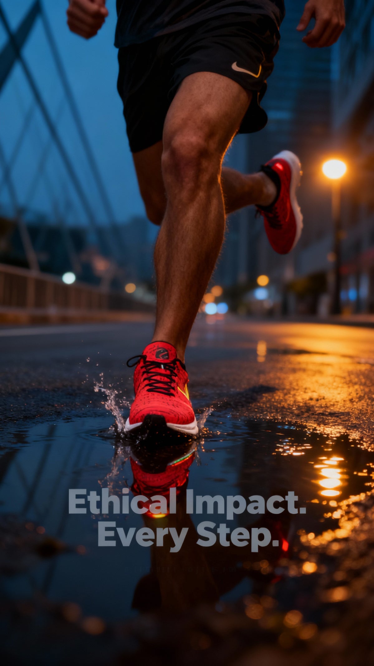 Men's iSquared Runners in bright red, featuring breathable faux suede upper and reflective accents, splashing in a puddle.