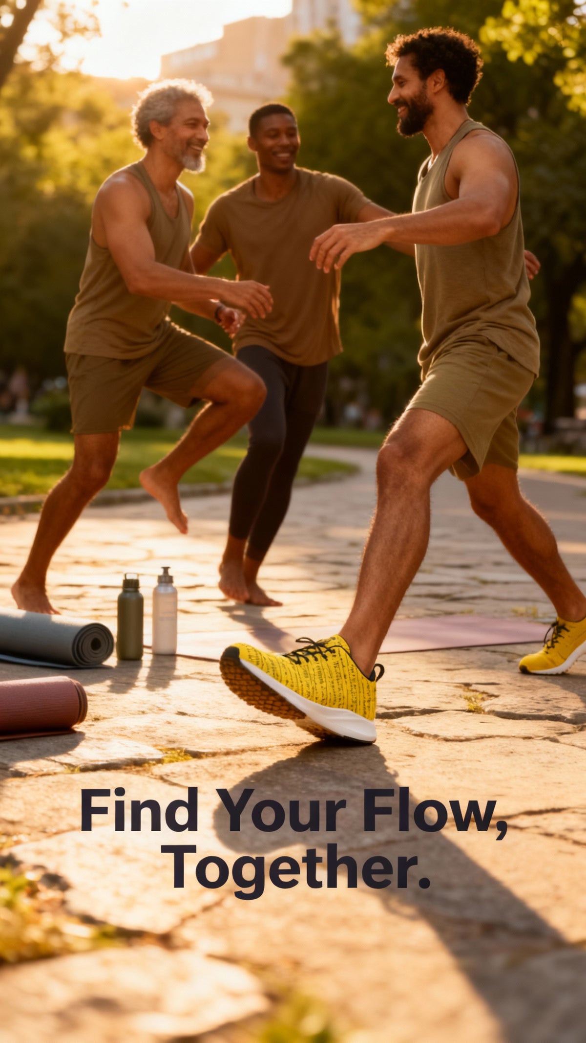 Men are wearing iSquared Men Runners in yellow with black accents. The shoes feature a modern design and reflective details.