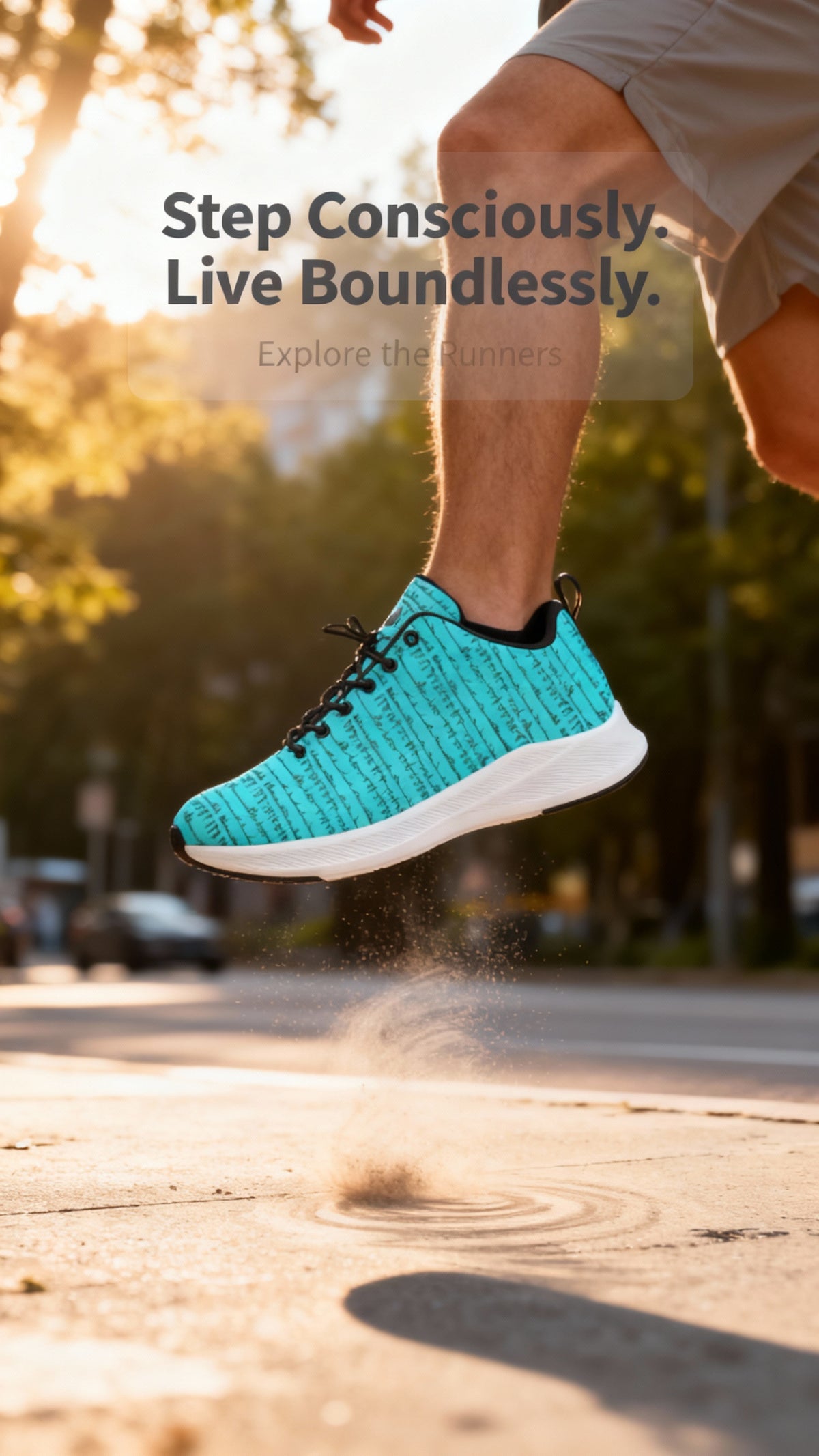 Men's iSquared Runners in vibrant teal, featuring a textured design, black laces, and a cushioned white sole, shown in motion.