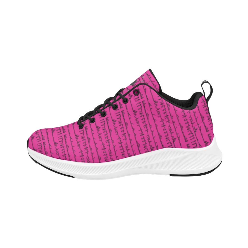 Bikram Series iSquared Men Runners in vibrant pink with textured pattern, featuring black accents and a white rubber outsole.