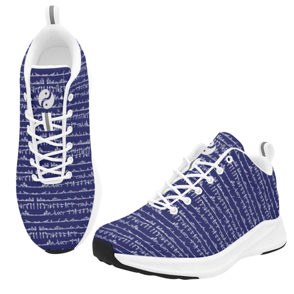 Bikram Ember iSquared Women Runners in dark blue with white lines, featuring a classic athletic style and lace-up design.