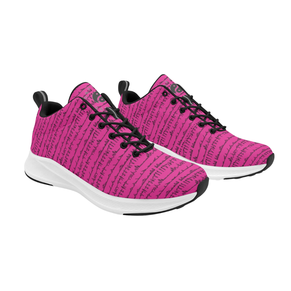 Bikram Series iSquared Men Runners in vibrant pink with a textured pattern, featuring a black rubber outsole and laces.