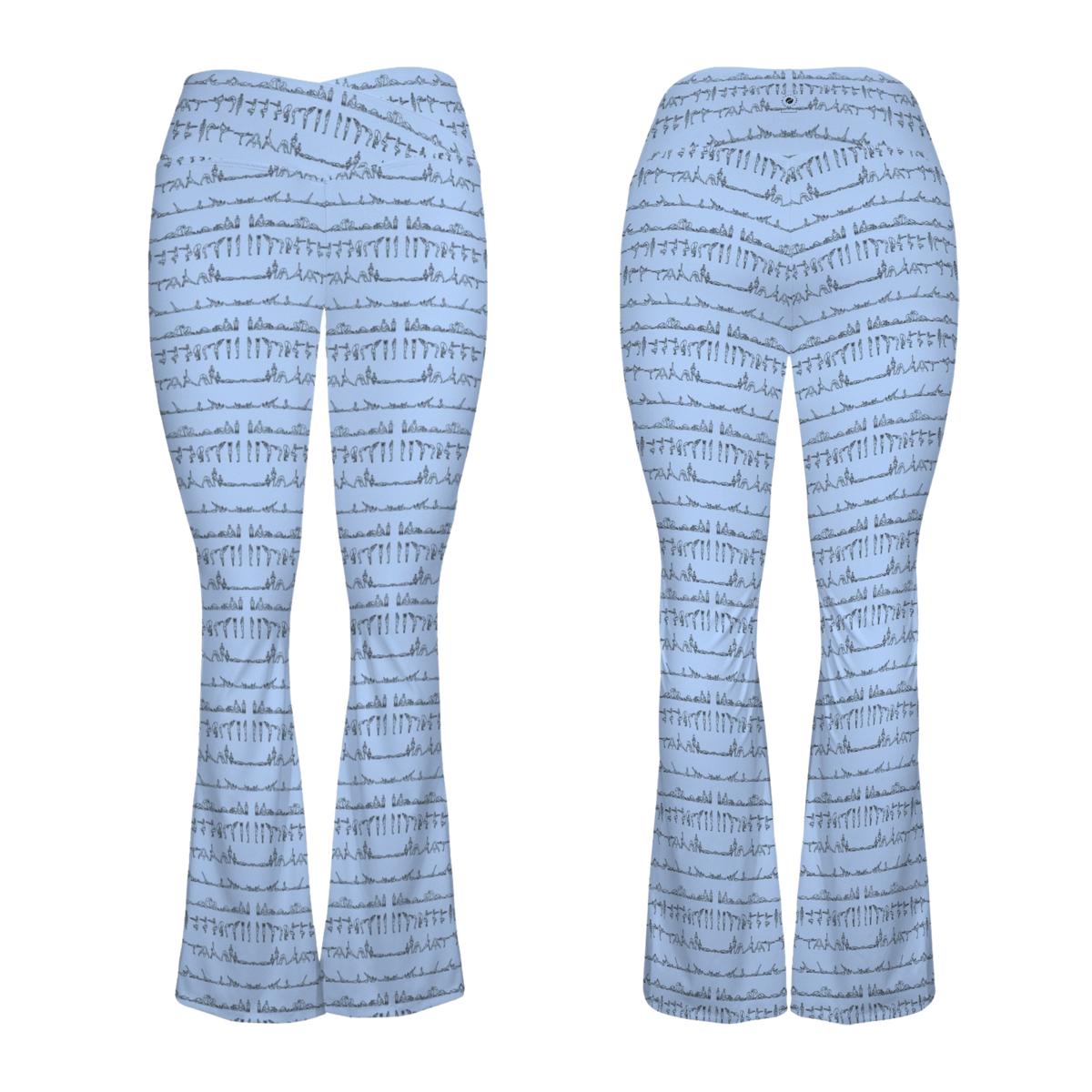 Bikram Pastel Cross Waisted Flare Leggings with crossover waistband, V seam, and flare leg silhouette