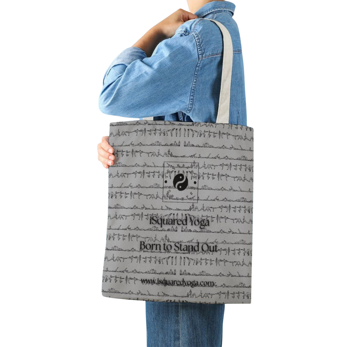 Bikram Pastel iSquared Yoga tote bag in 100% cotton canvas with double-sided 26-posture Bikram series print
