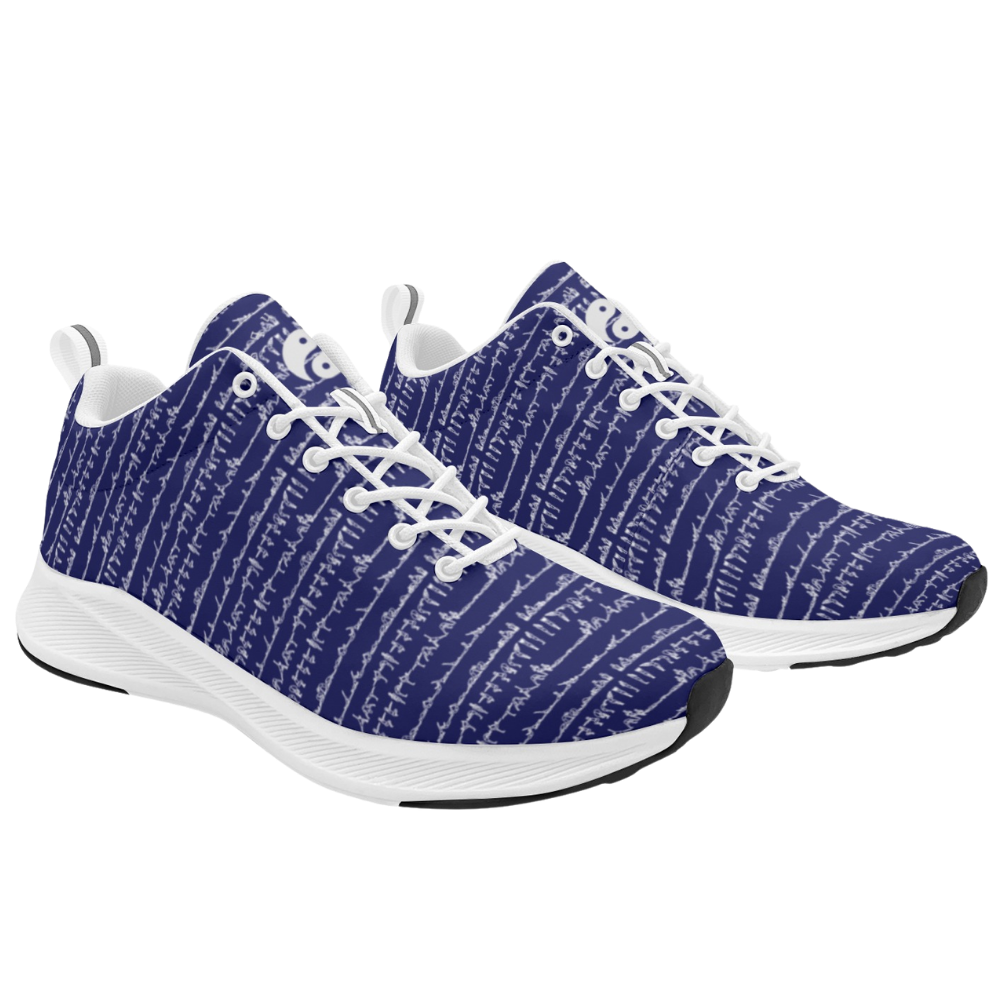 Bikram Ember iSquared Women Runners in deep blue with a white abstract pattern, featuring a breathable faux suede upper and rubber outsole.
