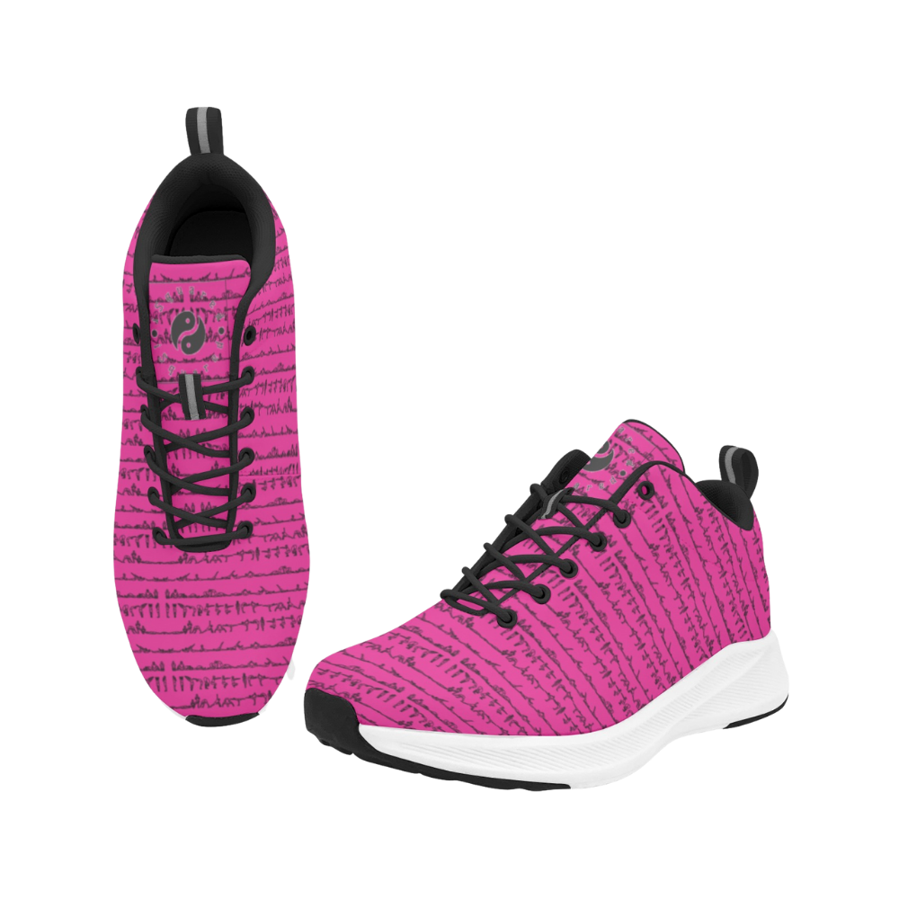 Bikram Series iSquared Men Runners in vibrant pink with a patterned design, featuring black laces and a white outsole.