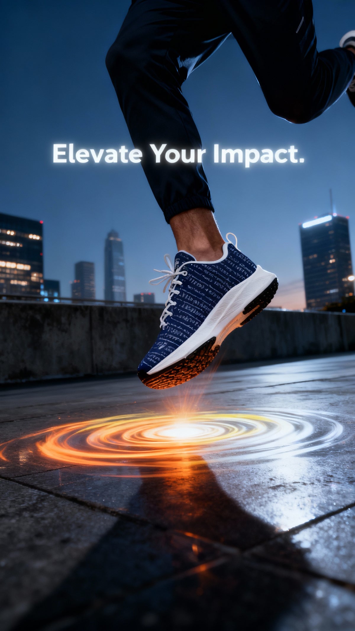 Blue faux suede iSquared Men Runners with reflective details, shown in motion above a glowing surface.
