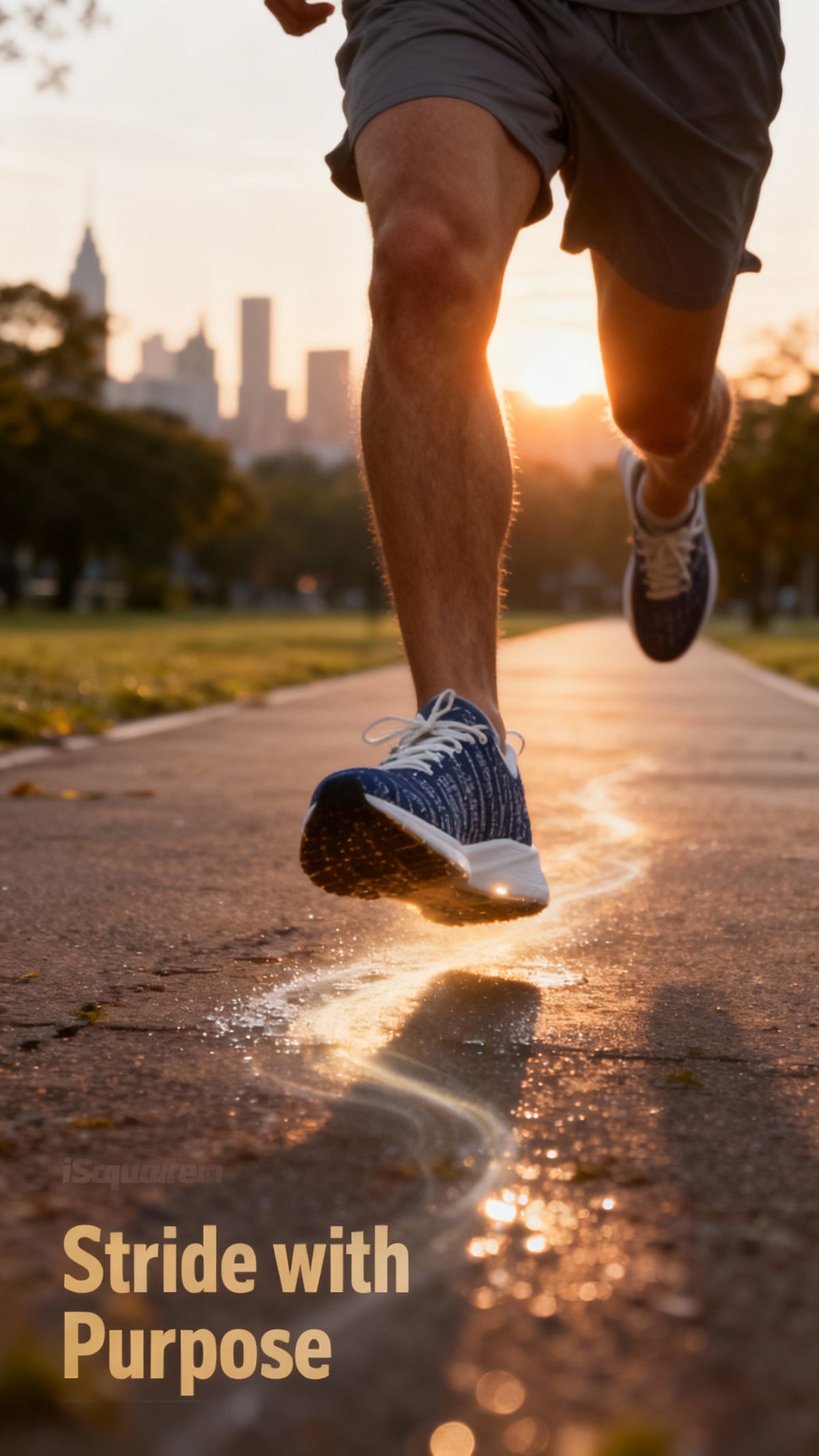 Men's iSquared Runners in navy blue, crafted from breathable faux suede, worn while jogging on a sunlit path.