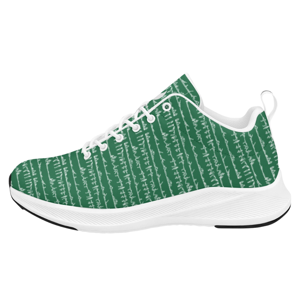 Bikram Ember iSquared Women Runners in green with a textured pattern, featuring a white sole and lacing system.