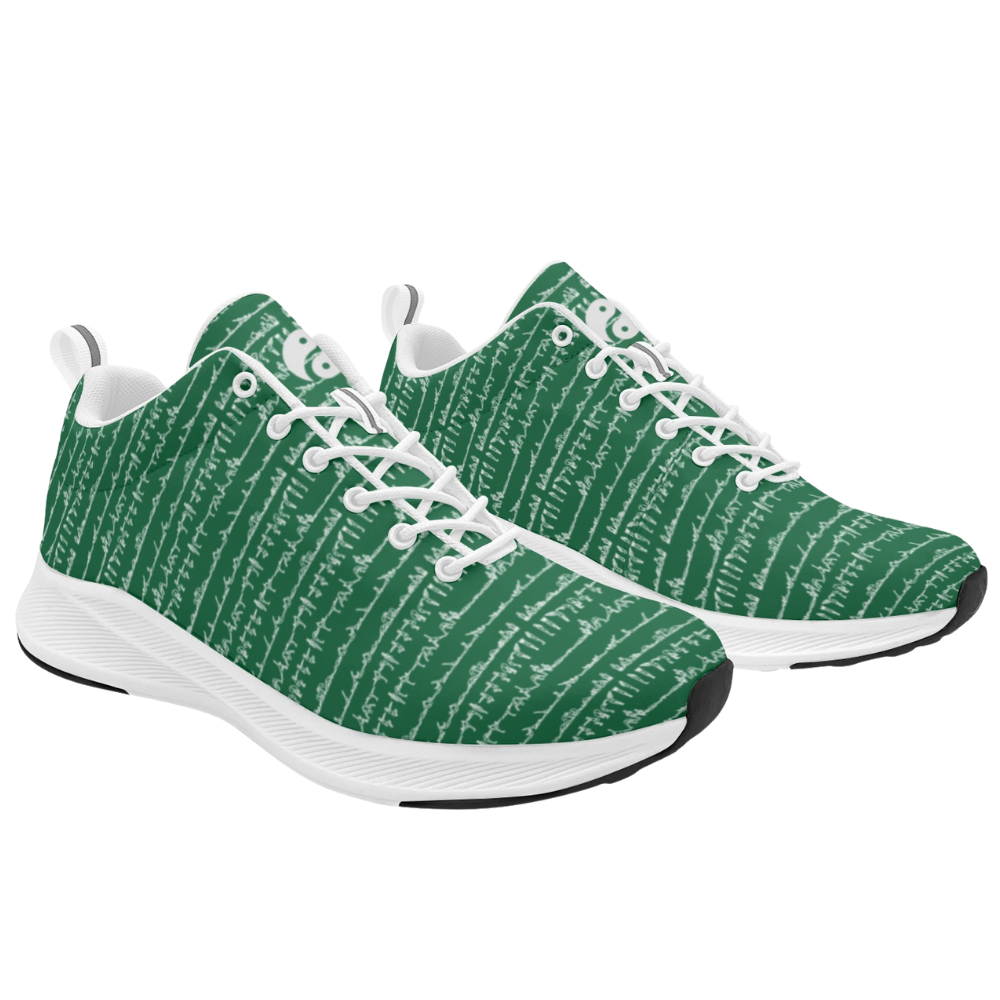 Bikram Ember iSquared Women Runners in dark green with a textured pattern and white rubber outsole, featuring reflective accents.