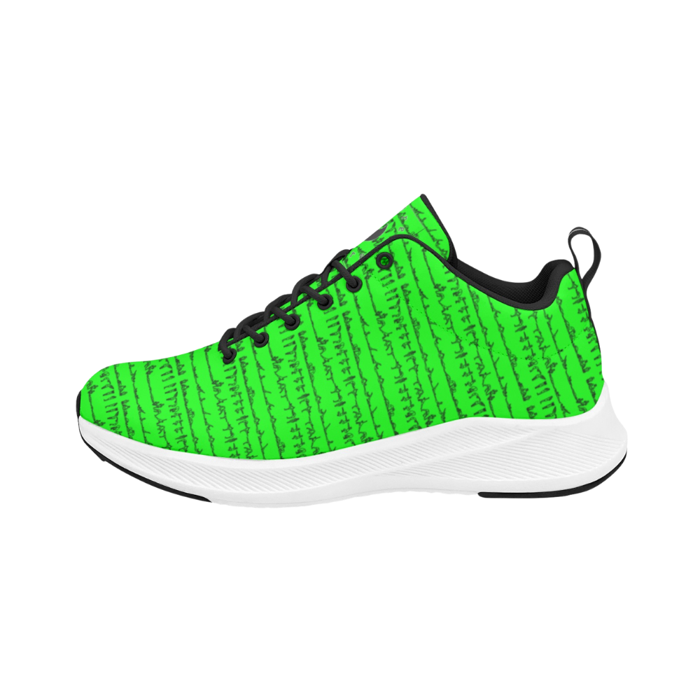 Bright green iSquared Men Runners with a textured pattern, featuring a black lace-up design and white rubber outsole.