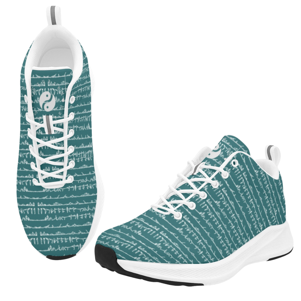 Bikram Ember iSquared Women Runners in teal with a white pattern, featuring a breathable faux suede upper and modern laces.