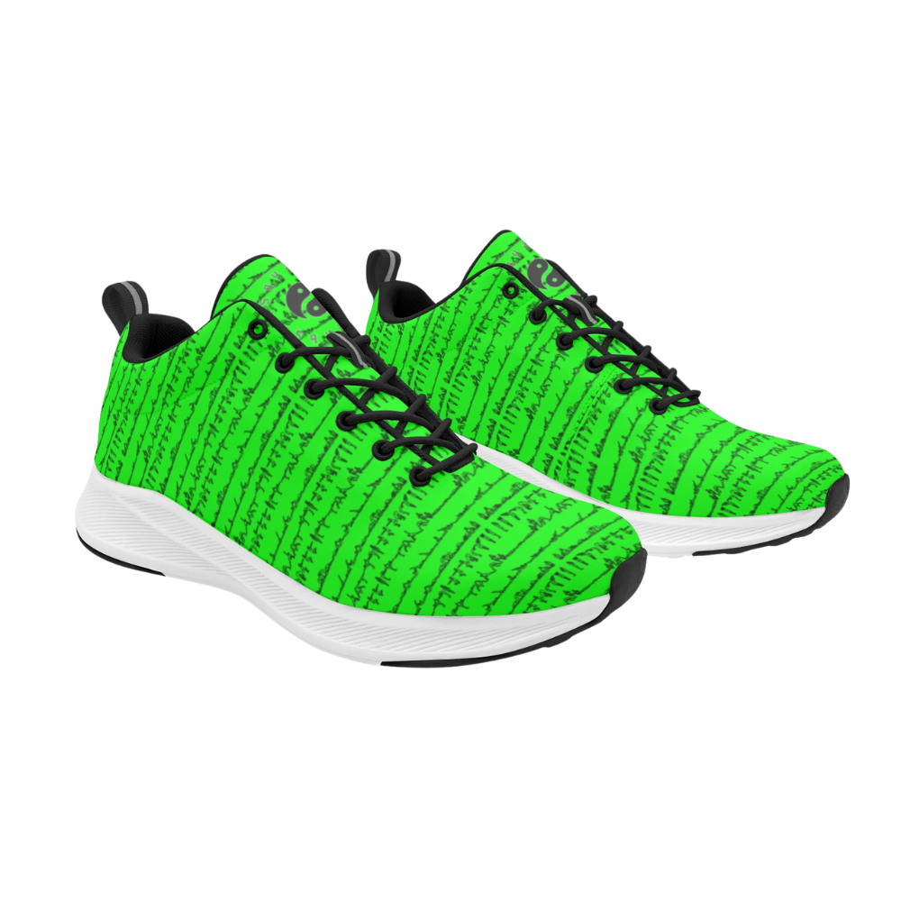 Bright green iSquared Men Runners with a textured pattern, featuring black laces and white soles for a sporty look.