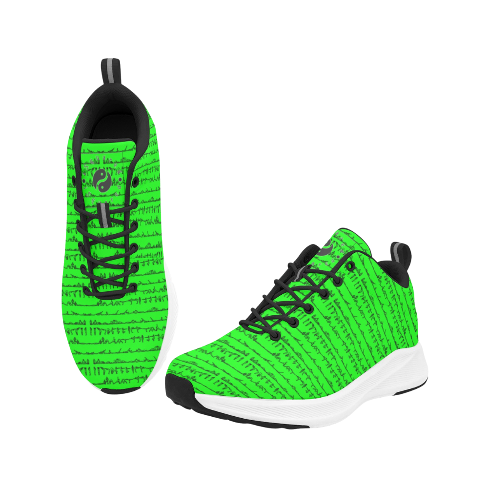 Bright green iSquared Men Runners featuring a textured pattern, black laces, and a white sole for a sporty look.
