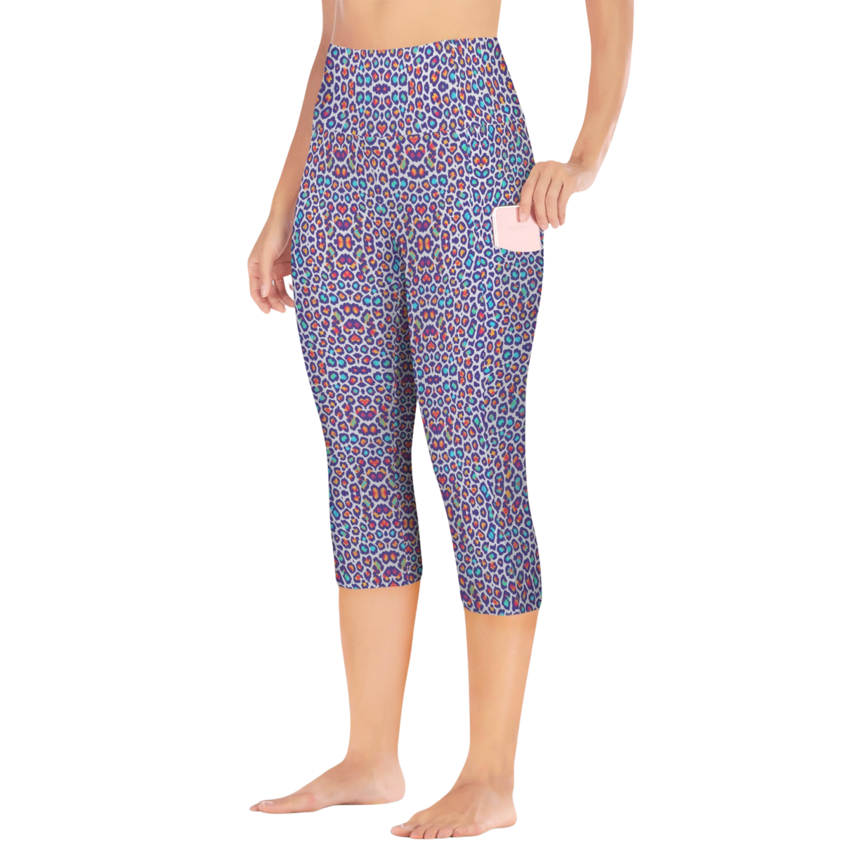 Wild Leopards iSquared Pocket Capri leggings with high-rise waist, mid-calf length, and two side pockets