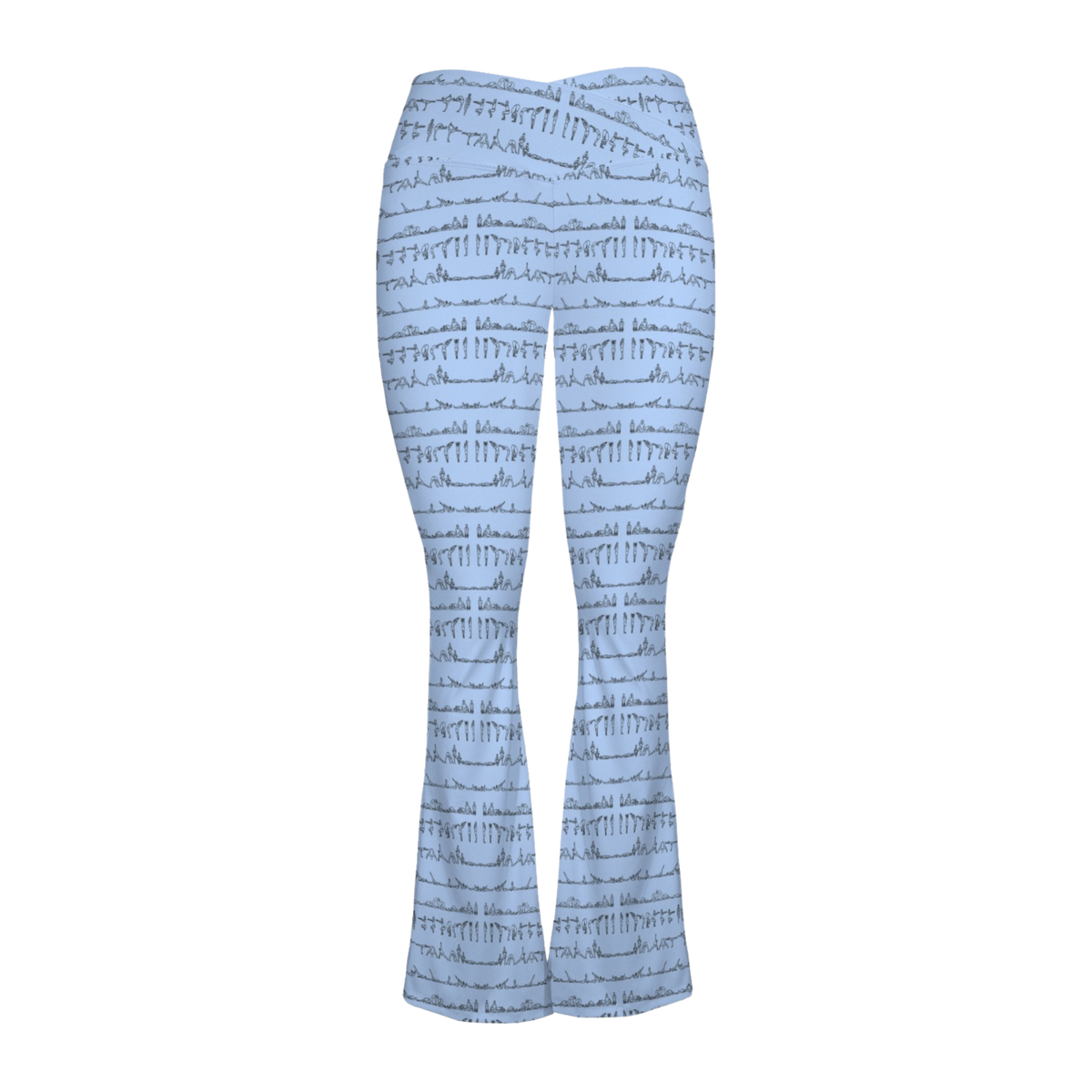 Bikram Pastel Cross Waisted Flare Leggings with crossover waistband, V seam, and flare leg silhouette