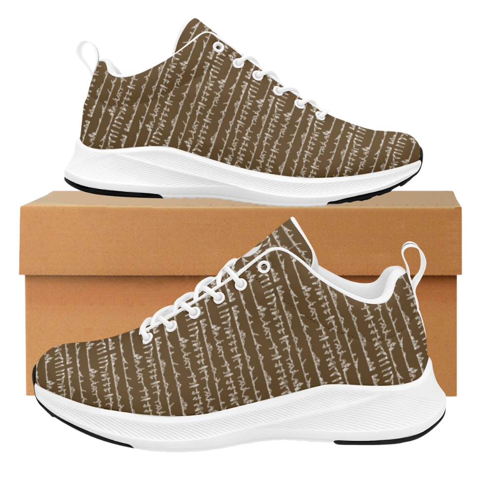 Bikram Ember iSquared Women Runners in brown with white abstract pattern, featuring a breathable faux suede upper.