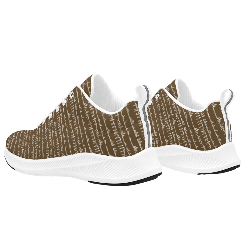 Brown and white iSquared Women Runners with a textured pattern, featuring reflective accents and a breathable design.