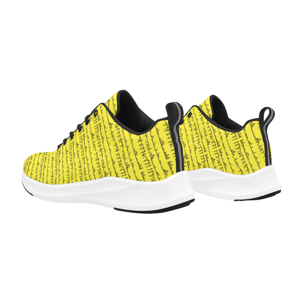 Bright yellow iSquared Men Runners featuring a textured design, black accents, and a white rubber outsole.