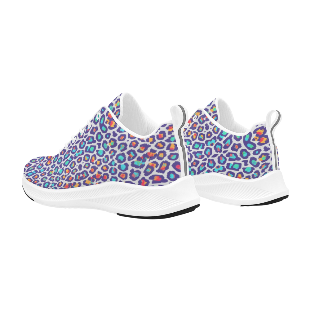 Colorful leopard print shoes with a breathable upper, white accents, and a durable black outsole, designed for comfort and style.
