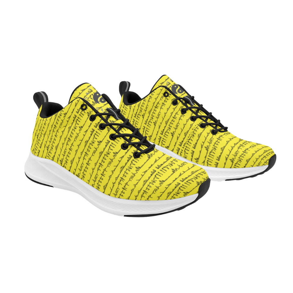 Bright yellow iSquared Men Runners featuring a textured pattern, black laces, and a white sole for contrast.